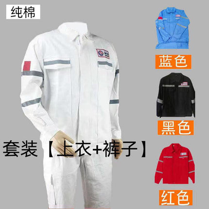 Middle-Aged Sinopec Workwear Welder Workshop Cotton Suit Men's Electric Welding Anti-Scalding Wear-Resistant Labor Protection Clothing Cotton Men's Long-Sleeve Clothing