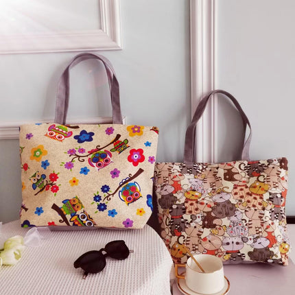 Korean Style Simple Cartoon Canvas Bag for Women, Cross-Border Large-Capacity Commuting Versatile Shoulder Tote Bag for Women
