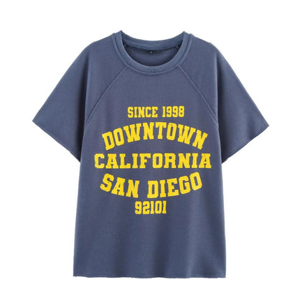 2025 Summer New European and American Cross-Border Women's Printed Washed Effect Velvet Short-Sleeved T-Shirt + Shorts