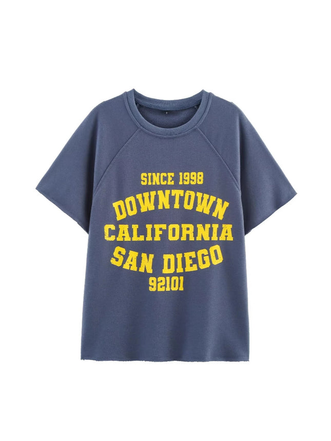 2025 Summer New European and American Cross-Border Women's Printed Washed Effect Velvet Short-Sleeved T-Shirt + Shorts