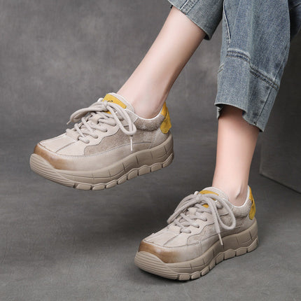 Jishu 25 Autumn New Style Genuine Leather Comfortable Thick-Soled Lightweight Casual Shoes Women's First-Layer Cowhide Lace-Up Mid-Heel Handmade Shoes