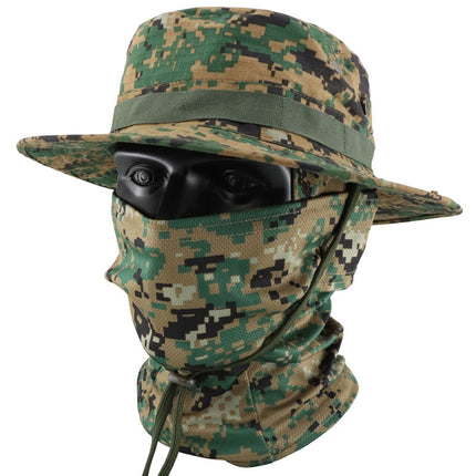 Camouflage Tactical Penny Hat suit Multifunctional Outdoor Fishing Hat Fisherman Hat Sunscreen Protective Breathable Round Edge Hat for Men