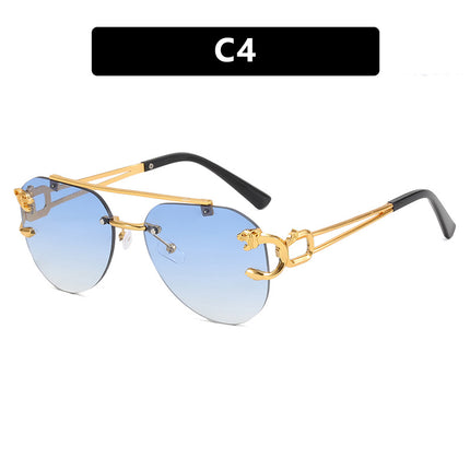 Cross-Border Rimless Toad Mirror Driving Sunglasses Leopard Sunglasses European and American Retro Cut-Edge Double-Beam Sunglasses for Men and Women