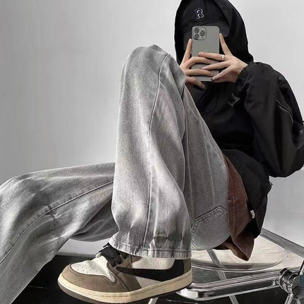 2025 Wide-Leg Jeans Men's Thin Straight-Leg Loose Casual Pants Floor-Length Trendy Brand American Vibe High Street