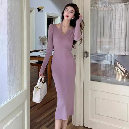 2024 Cross-border High-end Temperament Goddess Fan Long-sleeved dress Women's Sexy Chic Unique Hip Skirt