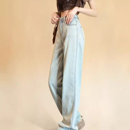 Light Color Wide Leg Jeans Women's Autumn Trendy All-match New High Waist Loose Draping Slimming Narrow Straight Pants