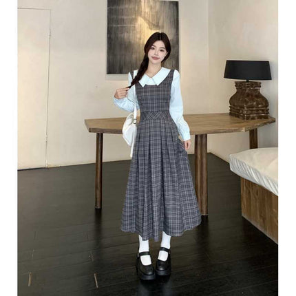 Real Shot~2025 Autum Plus Size Fat mm Slimming Look Color Matching Fake Two-Piece Design Long Dress