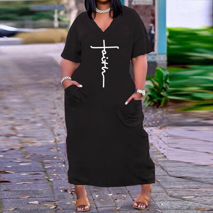 WK2360 European and American sexy V-neck loose print plus size dress