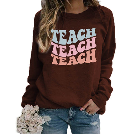 Amazon foreign trade source teach printed round neck jacket sweater European size European and American women's coat long sleeve autumn and winter