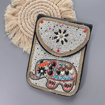 Bohemian Women's Mobile Phone Bag Xinjiang Inner Mongolia Yunnan Tourist Souvenirs Retro Heavy Industry Rice Bead Shoulder Bag