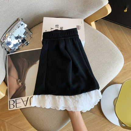 Lace Splicing Sports Casual Shorts for Women 2025 New Elastic High Waist Slimming Versatile Loose Wide Leg Pants