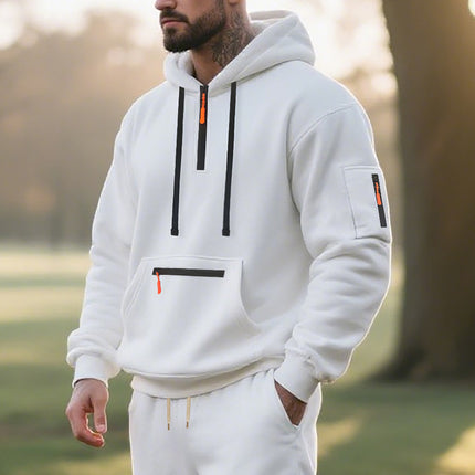 Cross-Border Amazon New Product Launches New Winter Loose Velvet American Casual Men's Sports Workwear Hooded Sweatshirt