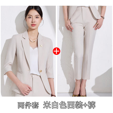 Business attire women's pants suit 2025 spring and summer workplace formal attire interview tooling seven-sleeve suit jacket ol overalls