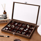 Walnut interior wine red jewelry box [18 compartments]