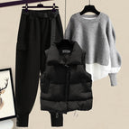 Black vest + gray sweater + black pants [three-piece set] / M [recommended 40-50kg ]