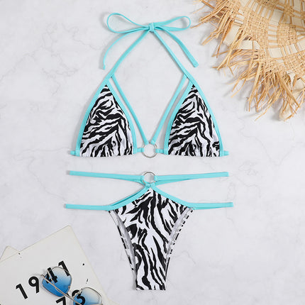 2025 European and American Sexy New Stripesd Drawstring Strap Split Bikini Bikini Cross-Border Amazon
