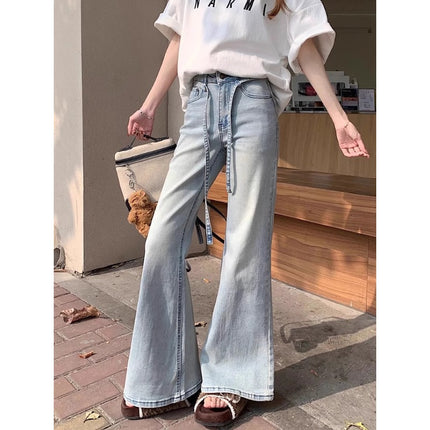 Blue Bootcut Jeans for Women 2025 Summer New Thin Large Size Fat mm High Waist Slim Stretch Flared Pants