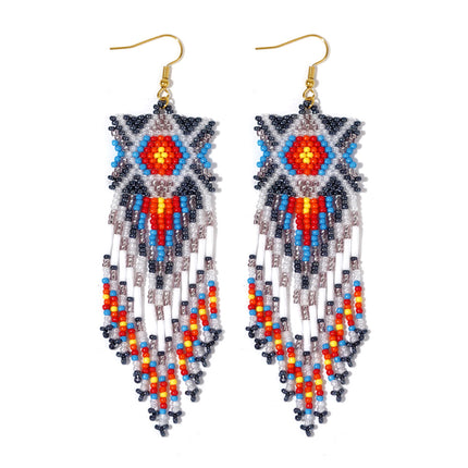 Cross-Border European and American Colorful Seed Bead Earrings, Niche Ethnic Style Handmade Earrings, Woven Long Tassel Trendy Personality Style
