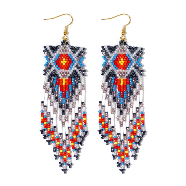 Cross-Border European and American Colorful Seed Bead Earrings, Niche Ethnic Style Handmade Earrings, Woven Long Tassel Trendy Personality Style
