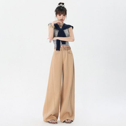 American Style High Street Casual Pants 2025 Summer New High Waist Loose Slimming Straight Leg Wide Leg Pants Women's Trailing Jeans