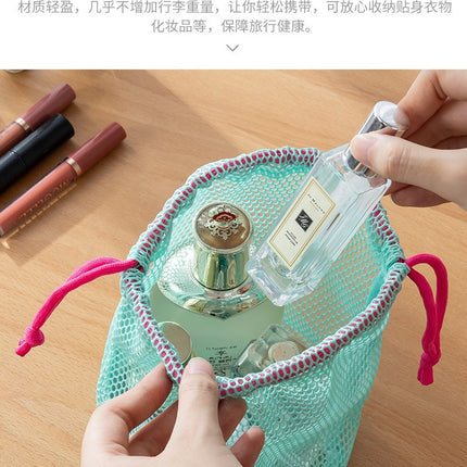 Japanese-Style Drawstring Mesh Makeup Bag Portable Travel Toiletry Bag Water-Draining Drawstring Storage Bag Swimming and Bathing Bag