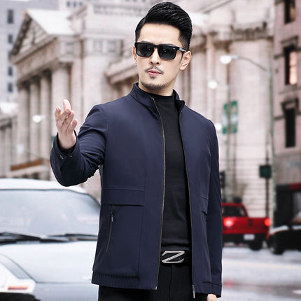 2024 Spring and Autumn New Jacket Men's Solid Color Men's Middle-Aged Men's Casual Stand Collar Dad Jacket
