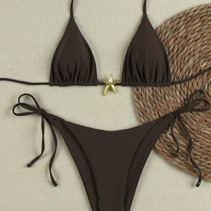 A12 Cross-Border New Swimsuit Women's Pure Desire Bikini European and American Three-Point Bikini Pure Color Swimsuit Amazon Fast Sale