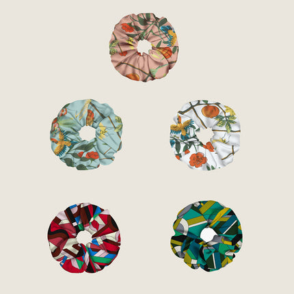 Summer New Flower and Bird Jungle Women's Twill Silk Decorative Large Intestine Hair Band Headwear Hair Accessories Hair Band PONYTAIL Headband