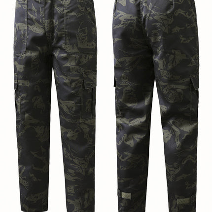 Workwear Set for Men, Labor Protection Clothing, Spring and Autumn Camouflage Wear, Durable Construction Site Work Clothes, Multi-Pocket Mechanic's Suit