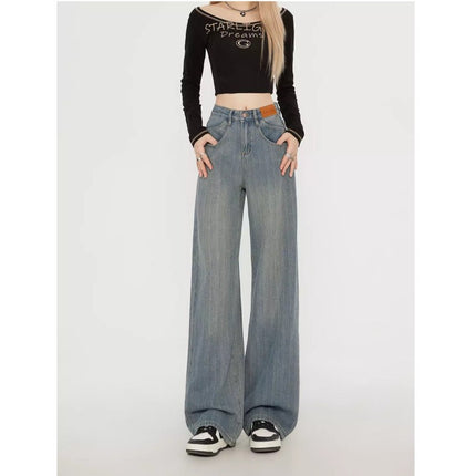 American Style Retro Wide Leg Jeans Women's Fashion All-match New High Waist Dipped Loose Narrow Version Straight Long Pants