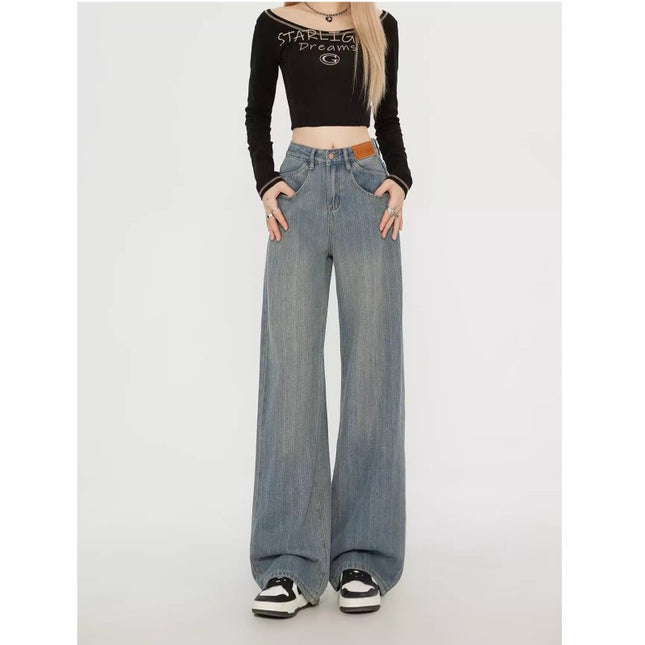 American Style Retro Wide Leg Jeans Women's Fashion All-match New High Waist Dipped Loose Narrow Version Straight Long Pants
