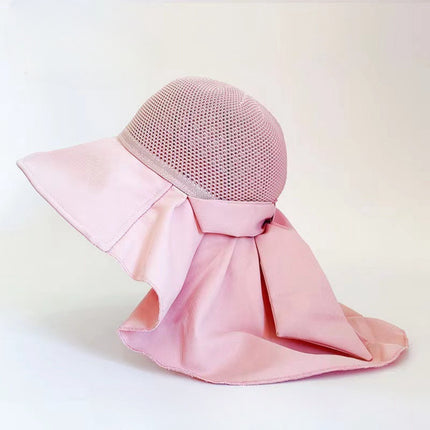 Spring and summer sunscreen face-covering breathable fisherman hat Korean bow shawl hat outdoor multi-functional sun hat