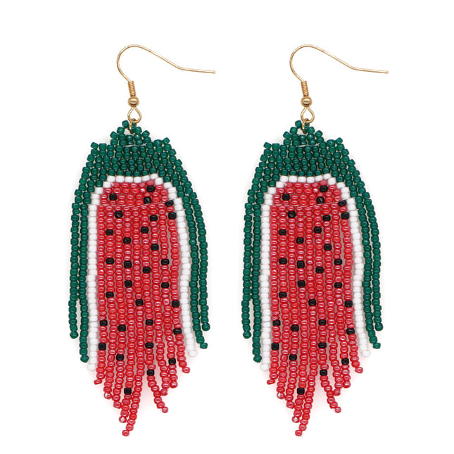 Summer Explosions Golden Ear Hook Rice Bead Earrings Light Luxury High-end Watermelon Color Matching Earrings Women's Elegant Earrings Stall