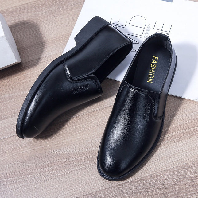 Men's Leather Shoes Business Casual Dress Shoes Soft Sole Non-slip Slip-on Lazy Shoes for Middle-aged and Elderly Dad Shoes Black