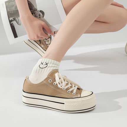 Summer Thin Thick-Soled Canvas Shoes for Women, Low-Top Women's Shoes, 2025 New Versatile Shoes, Spring and Autumn Height-Increasing Casual Shoes