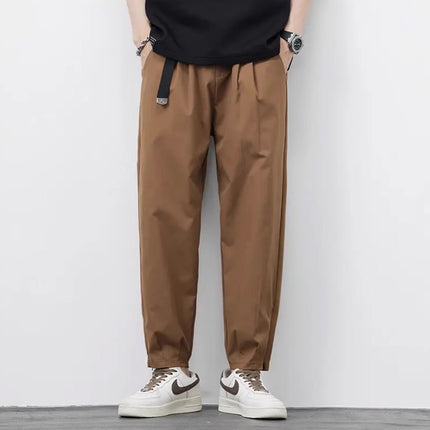Plus Size Men's Ice Silk Thin Cropped Casual Pants for Men, Loose Elastic Dress Pants, Summer Quick-Dry Pants