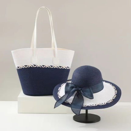 New Color-matching Straw Woven Bag Straw Hat suit Large Capacity Shoulder Bag Woven Bag High-end Seaside Beach Tote Bag