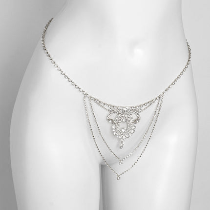 European and American sexy waist chain luxury super flash rhinestone underwear nightclub water drop thong bikini body chain