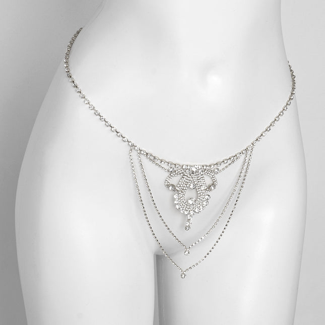 European and American sexy waist chain luxury super flash rhinestone underwear nightclub water drop thong bikini body chain