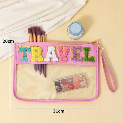 Cross-border Exclusive Explosive Towel Embroidered Letter Transparent PVC Cosmetic Bag PU Portable Storage Bag Sniffer Bag Envelope Bag