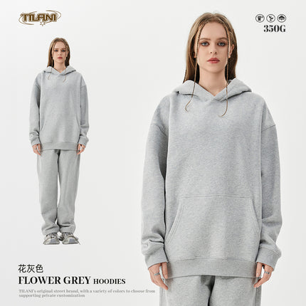Tilani Men's Clothing 2026 Spring and Autumn Solid Color Basic Sports Suit American Style Trendy Brand Fleece-Lined Thickened Sweatshirt and Sweatpants