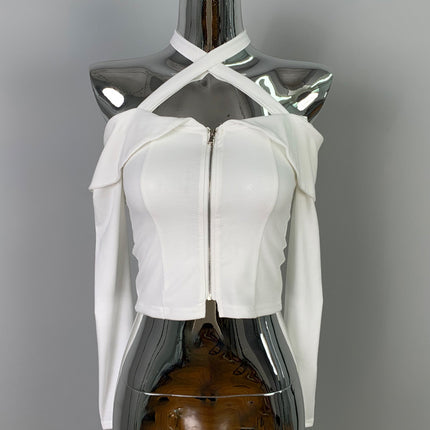 New Product from Dongdaemun, South Korea, Pure Korean Girl~Pure Desire Low-Cut Strappy Off-Shoulder Halterneck Cardigan