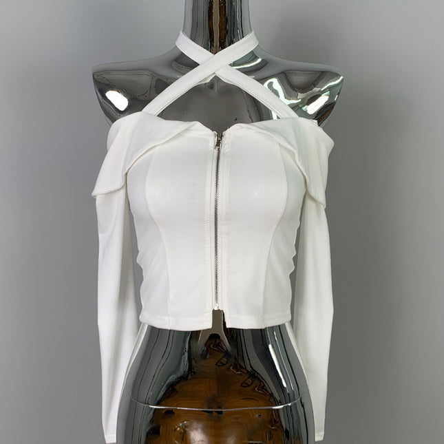 New Product from Dongdaemun, South Korea, Pure Korean Girl~Pure Desire Low-Cut Strappy Off-Shoulder Halterneck Cardigan