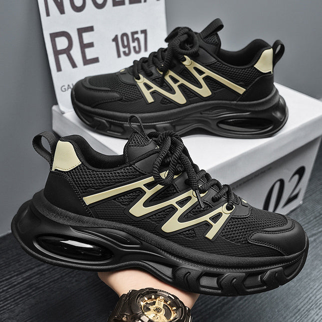 Men's Shoes 2026 Spring and Summer Mesh Breathable Sports Trendy Shoes Men's Thick-Soled Black Warrior Dad Shoes Fashionable Casual Shoes