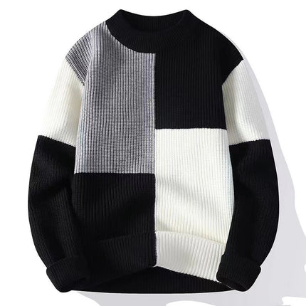 Autumn and Winter New Sweater Contrasting Color Round Neck Long Sleeve Knitted Sweater Korean Style Personalized Loose Casual Trendy Foreign Trade Top