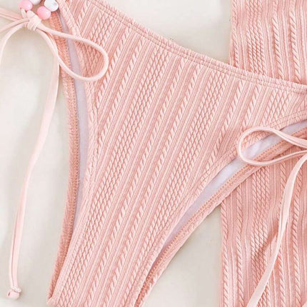 2024 European and American New I Special Fabric Strap Triangle Bikini Swimsuit Beach Skirt Bikini Cross-border Exclusive