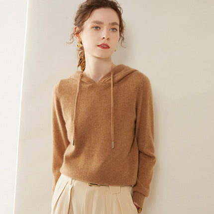 Autumn and Winter Cashmere Hoodie Women's Loose Thin Hooded Knitwear Knitwear Bottoming Outer Wear Sweatshirt Work Clothing Cross-Border