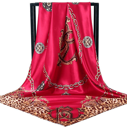 Mother's Day Gift Factory Direct Smooth Satin 90 Large Square Scarf Headscarf European and American Style Oil Painting Silk Scarf Women's Shawl Wai