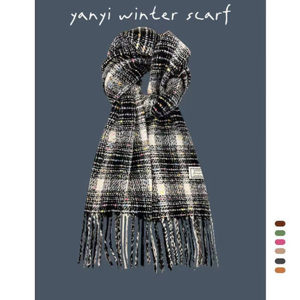 Imitation Cashmere Autumn and Winter Scarf Collection Plaid Scarf Women's Winter Thickeneded Warm Shawl Pure Color Student Scarf Cross-Border