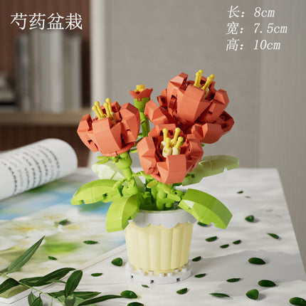 Compatible with Lego Forever Flower Sunflower Rose Fleshy Potted Plants Assembled Building Blocks Toy Valentine's Day Gift for Girls